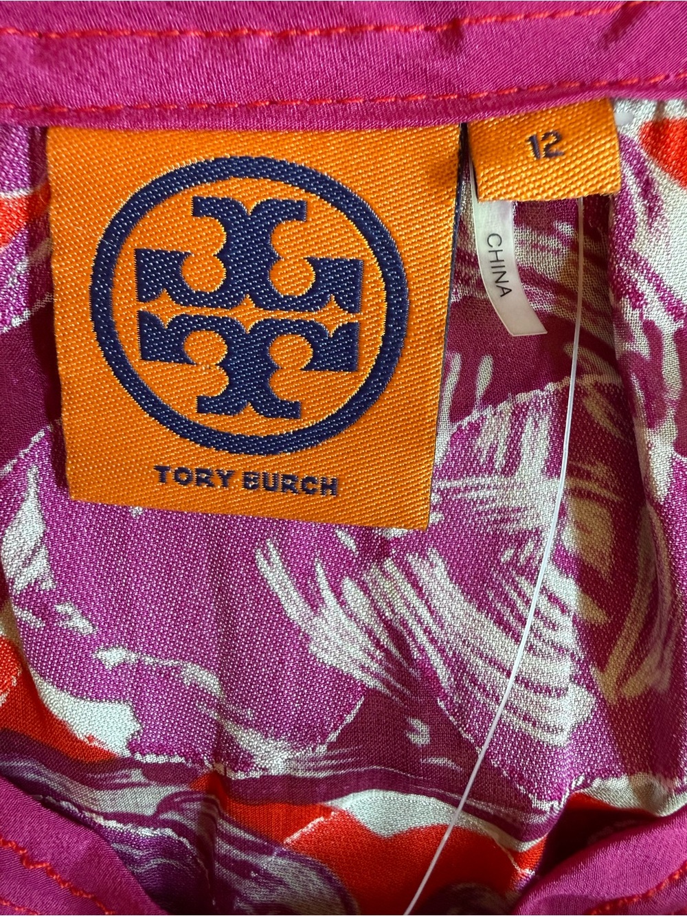 Tory Burch Gwenna Wild Orchid Silk Tunic Top Size 12 - Picture 12 of 16